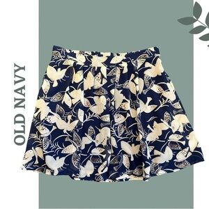 🛍️3/$40 Old Navy A-Line Skirt Floral Bird Print Lined Navy Cream Size Small